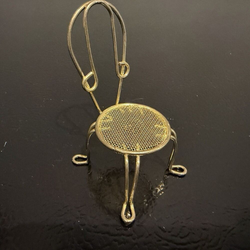 Gold Wire Miniature Doll House‎ Dollhouse Footed Chair 3 Inch
